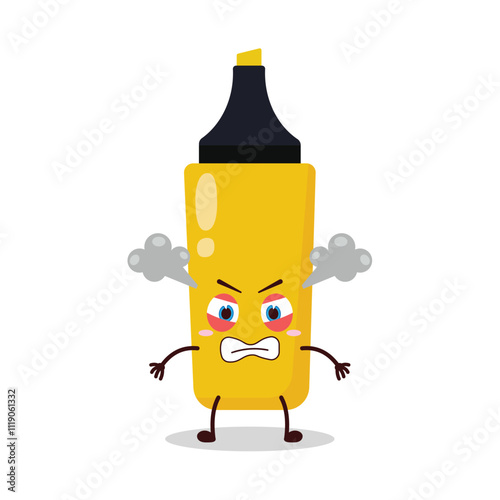 cute furious expression of yellow highlighter cartoon character