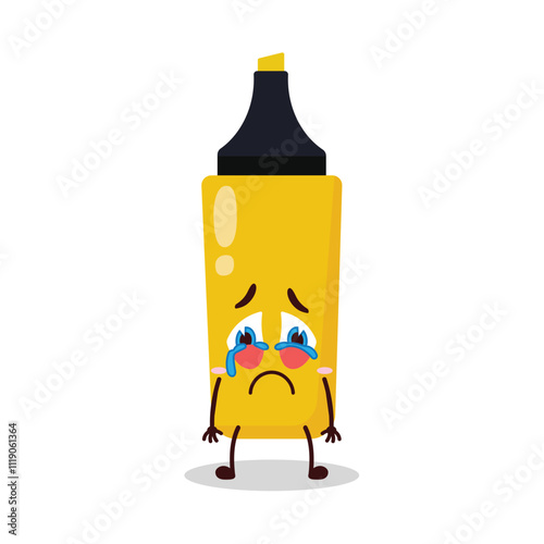 cute cry expression of yellow highlighter cartoon character