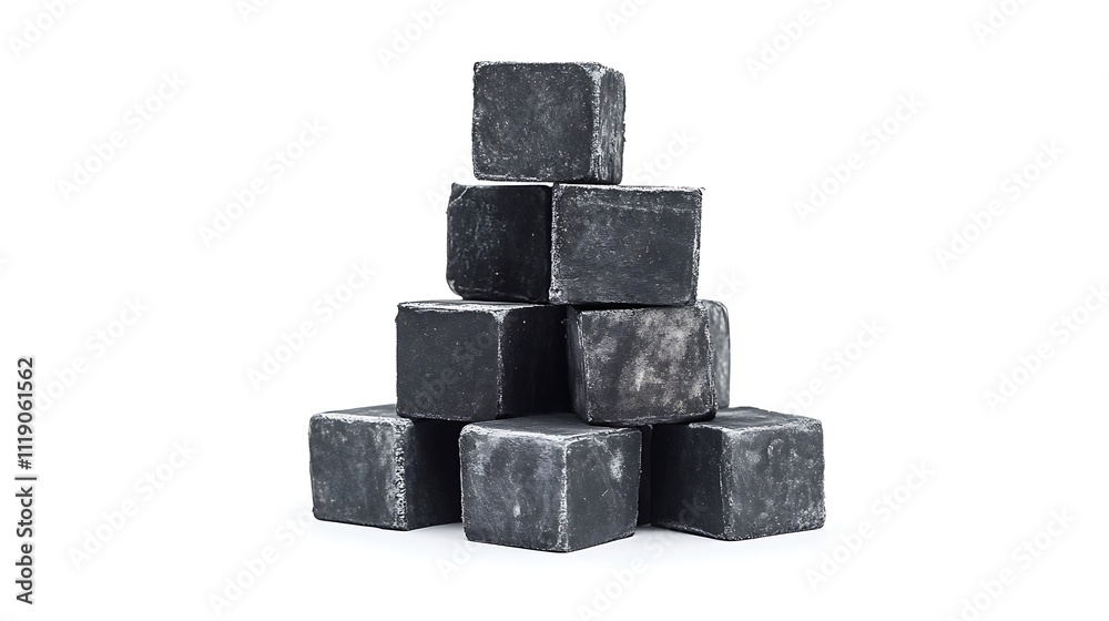 Stack of Dark Grey Cubes on White Background