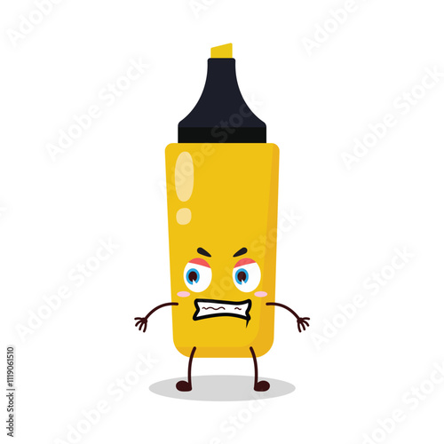 cute angry expression of yellow highlighter cartoon character