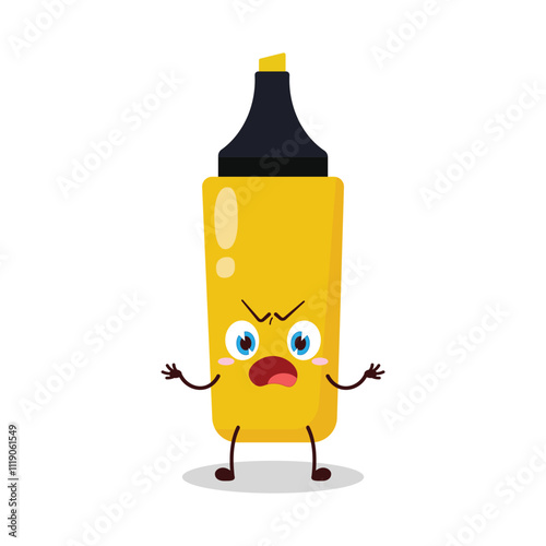 cute why expression of yellow highlighter cartoon character