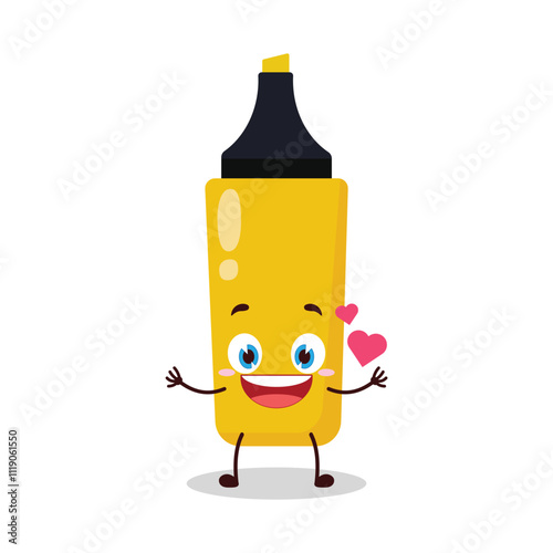 cute fall in love expression of yellow highlighter cartoon character