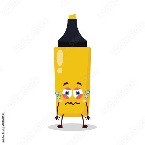 cute upset expression of yellow highlighter cartoon character
