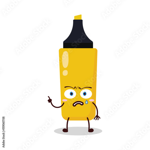 cute weird expression of yellow highlighter cartoon character