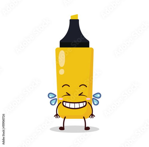 cute pleased expression of yellow highlighter cartoon character