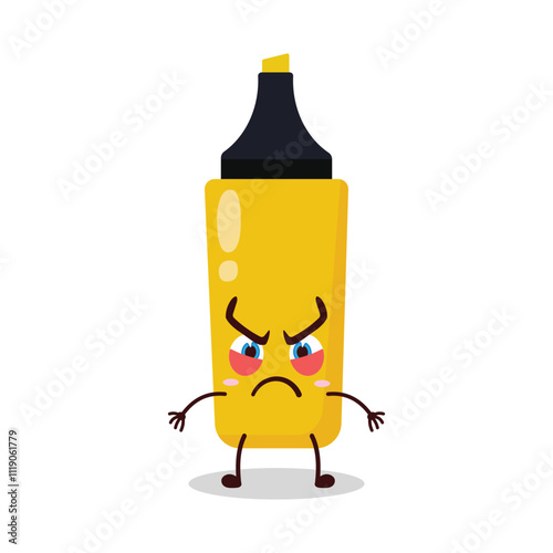 cute provoked expression of yellow highlighter cartoon character