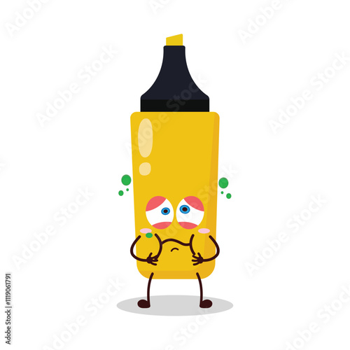 cute sick expression of yellow highlighter cartoon character
