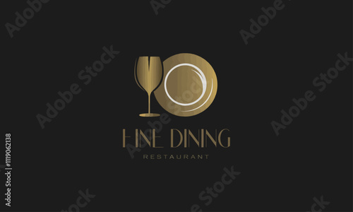 Elegant fine dining restaurant logo with wine glass design.