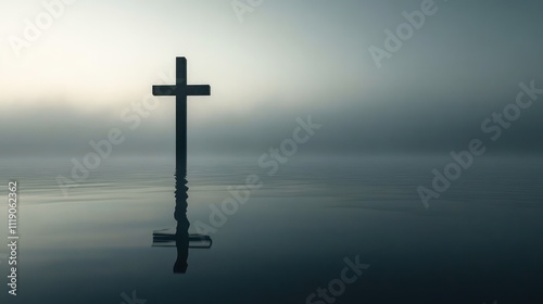 Serene Cross Reflection in Calm Waters