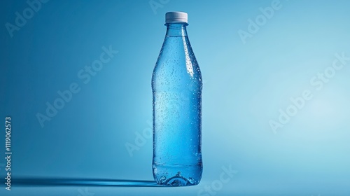 Refreshing Sparkling Water Bottle Cool Blue Background Hydration Purity