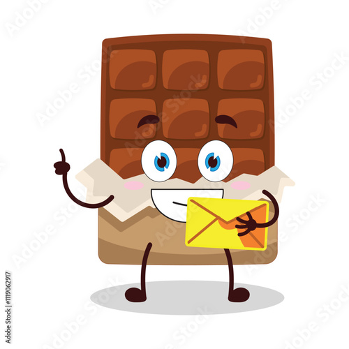 cute happy expression of yellow chocolate bar cartoon character bring envelope letter