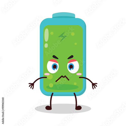 cute irritated expression of full battery cartoon character