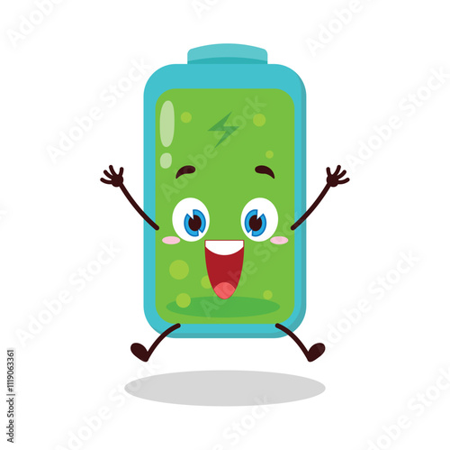 cute celebration jump expression of full battery cartoon character