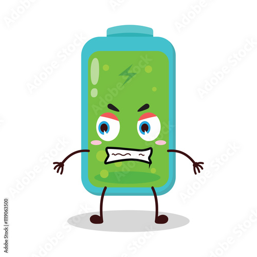 cute angry expression of full battery cartoon character