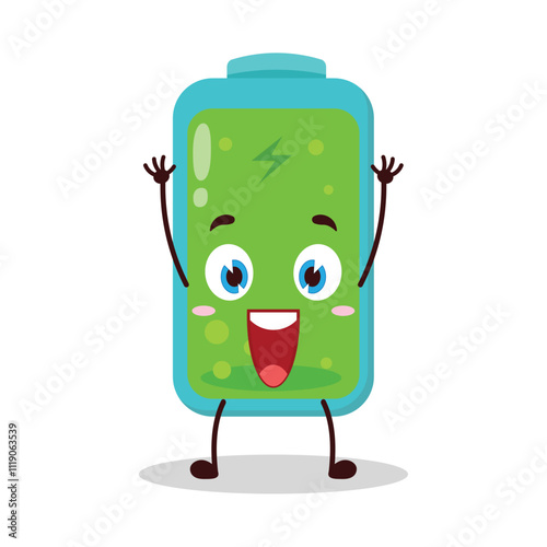 cute rise hand happy expression of full battery cartoon character