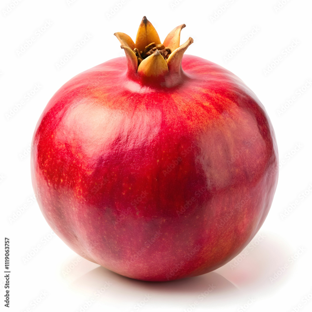 A whole pomegranate fruit placed on a white background, A whole pomegranate fruit placed on a white background,