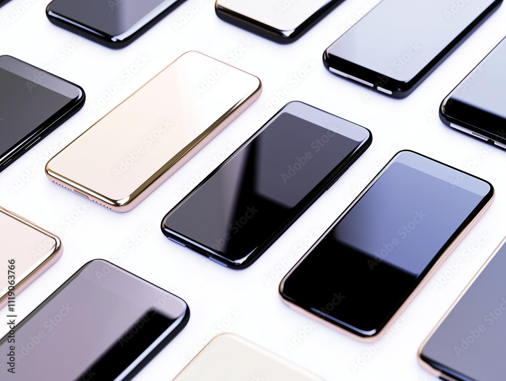 Set of modern smartphones isolated on a white background Set of modern smartphones isolated on a white background