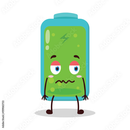 cute grumpy expression of full battery cartoon character