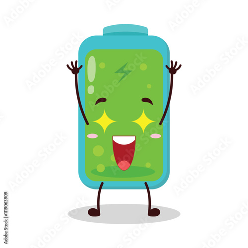 cute excited expression of full battery cartoon character