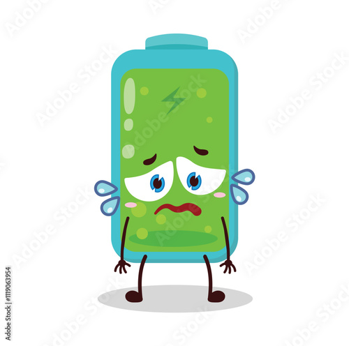 cute pleased expression of full battery cartoon character