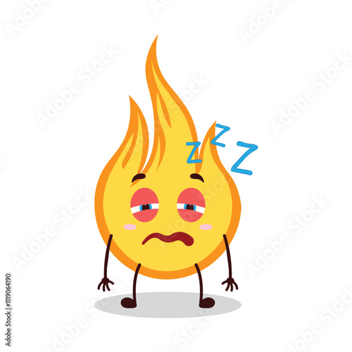 cute sleepy expression of fire cartoon character