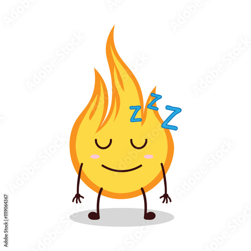 cute sleep expression of fire cartoon character