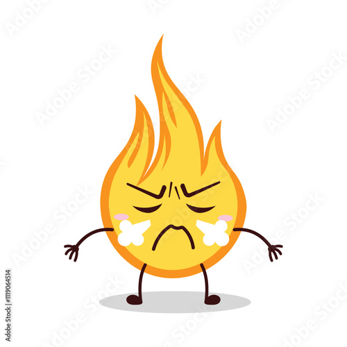 cute mad expression of fire cartoon character