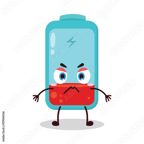 cute irritated expression of empty battery cartoon character