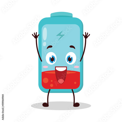 cute rise hand happy expression of empty battery cartoon character