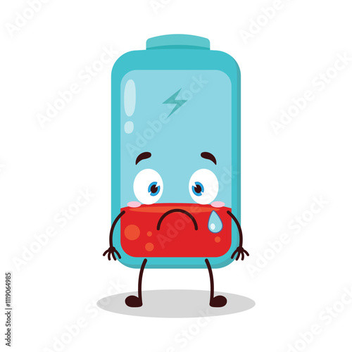 cute nervous expression of empty battery cartoon character