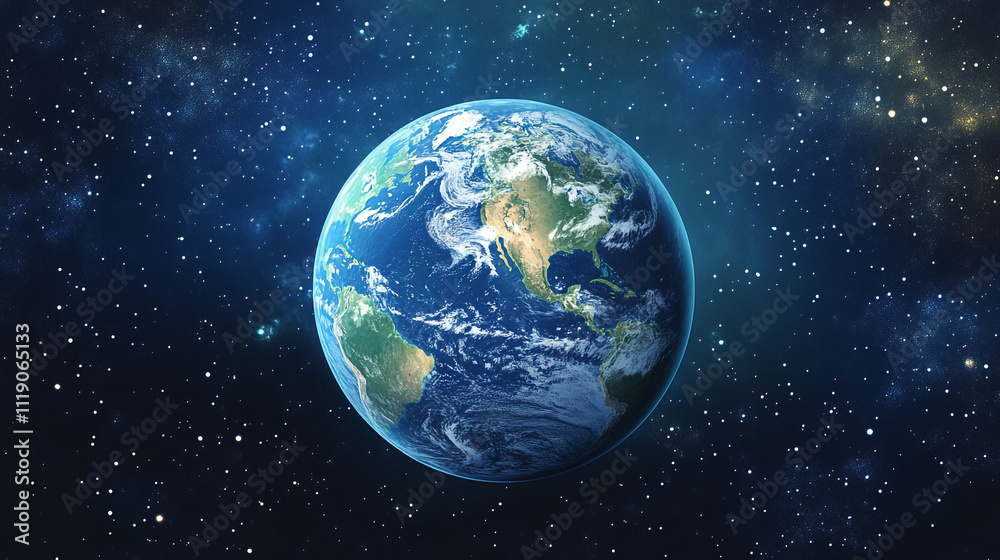 Obraz premium Blue marble of Earth floating in space with swirling clouds and vibrant oceans