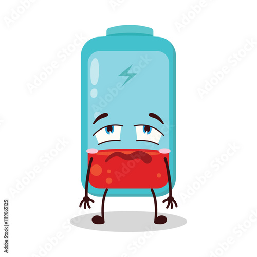 cute bored expression of empty battery cartoon character