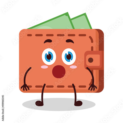 cute shocked expression of wallet cartoon character