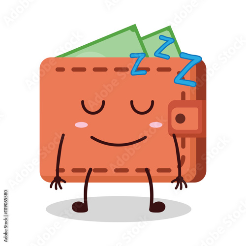 cute sleep expression of wallet cartoon character