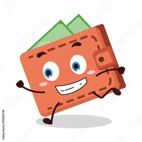 cute rush running expression of wallet cartoon character