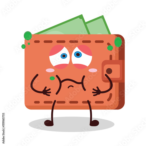 cute sick expression of wallet cartoon character