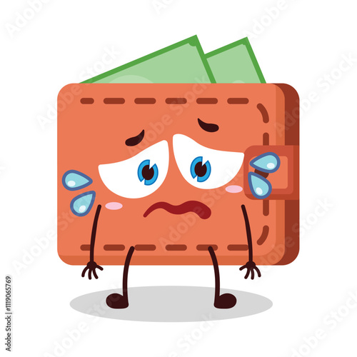 cute depressed expression of wallet cartoon character