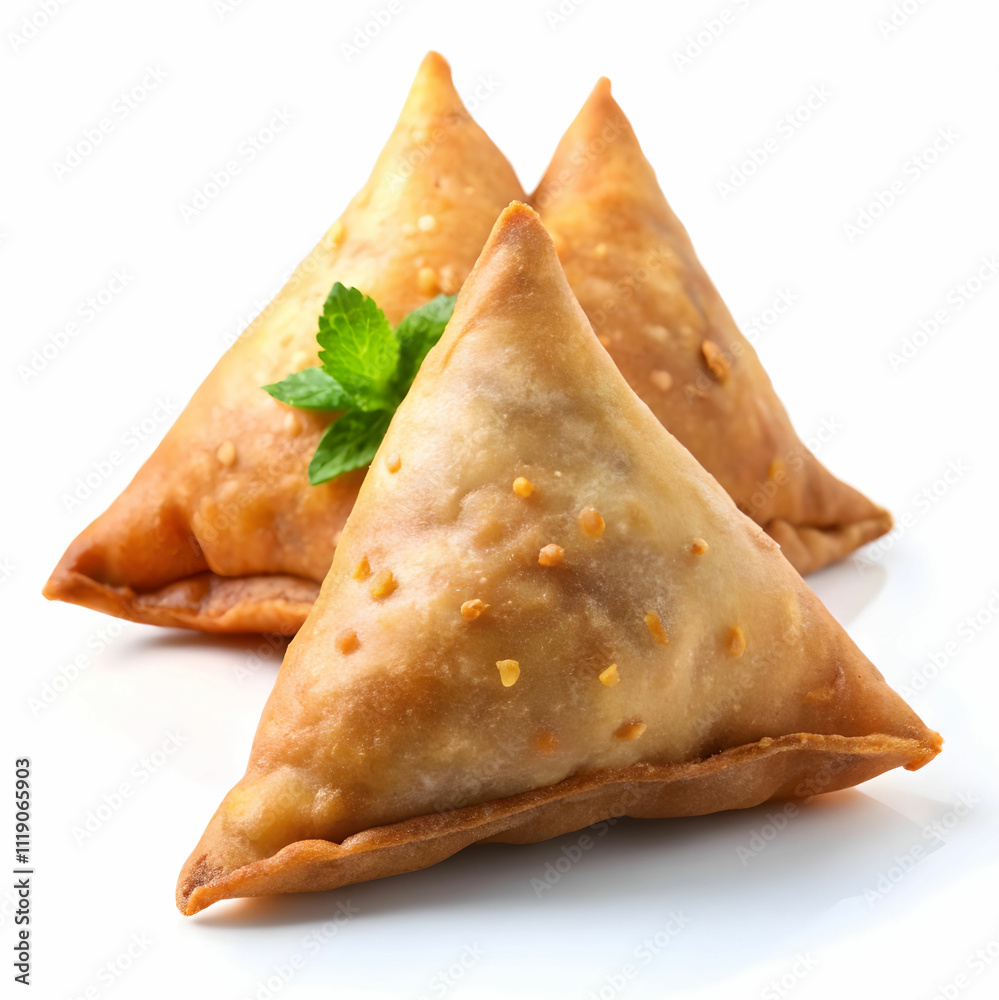 A samosa served with a side of fresh salad and raita,