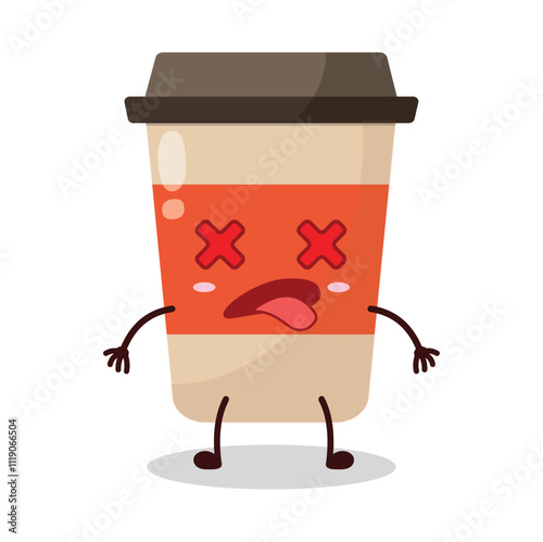 cute fainted expression of coffee cup cartoon character