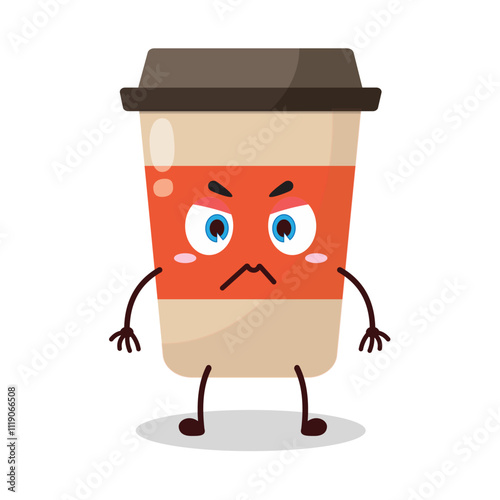 cute irritated expression of coffee cup cartoon character