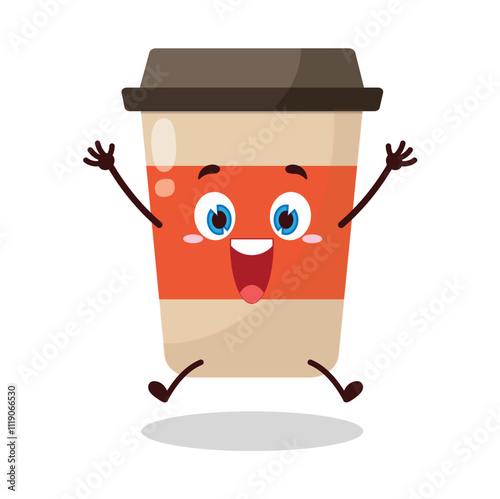 cute celebration jump expression of coffee cup cartoon character