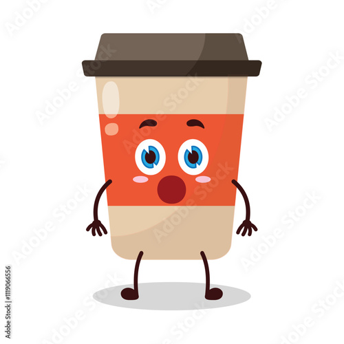 cute shocked expression of coffee cup cartoon character