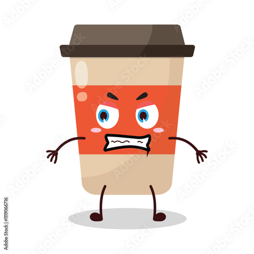 cute angry expression of coffee cup cartoon character