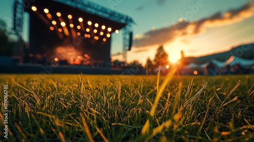 Sunset Concert Grass Stage Outdoor Music Festival View