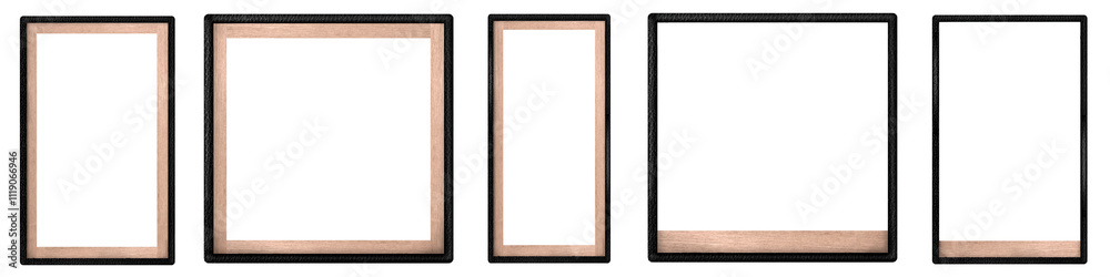 PNG Black wooden picture frame set on transparent background PNG Black wooden picture frame set on transparent background