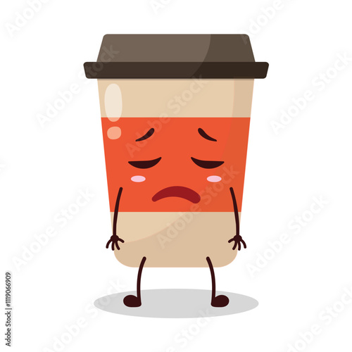 cute tired expression of coffee cup cartoon character