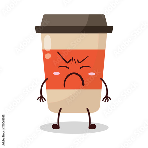 cute annoyed expression of coffee cup cartoon character