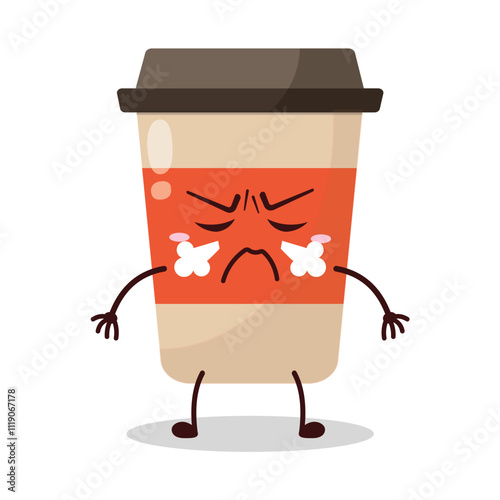 cute mad expression of coffee cup cartoon character