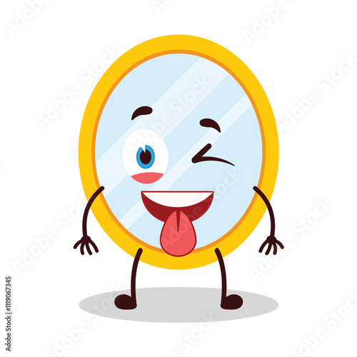 cute teased expression of mirror cartoon character