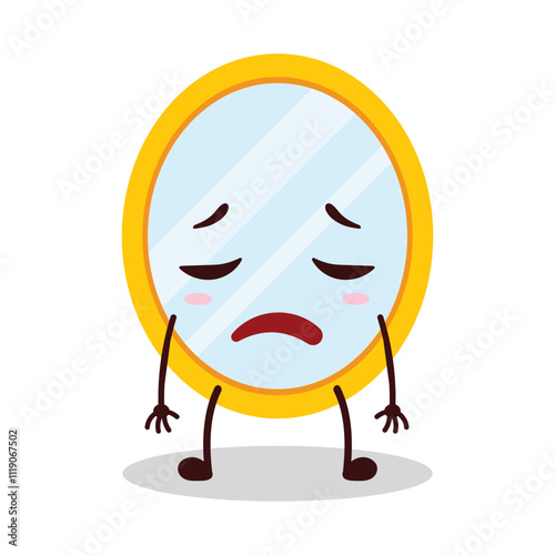 cute tired expression of mirror cartoon character